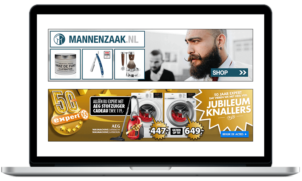HTML5 banners. Arloz - Webdesign e-commerce en grafische vormgeving. Portfolio ads & banners: 970x250 Google Ads banneradvertentie voorbeelden door Arloz.