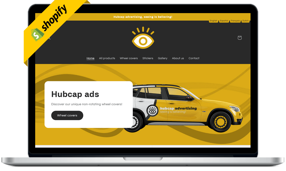 Portfolio e-commerce: Shopify webshop voorbeeld www.hubcapadvertising.com e-commerce webdesign door Arloz.